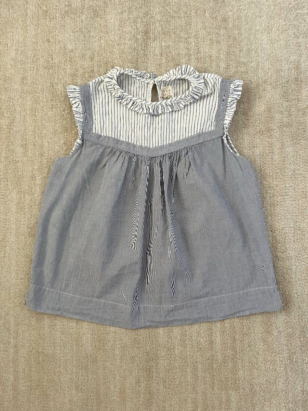 Rebecca Taylor La Vie Cotton Ruffle Stripe Summer Blouse Top S Blue White
